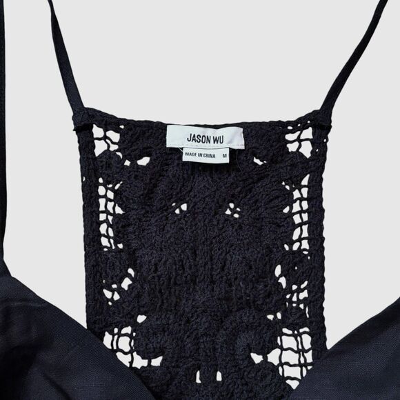 Jason Wu Linen Blend Crochet Knit Detail Maxi Dress Black Womens Medium $425 NEW - Picture 4 of 11
